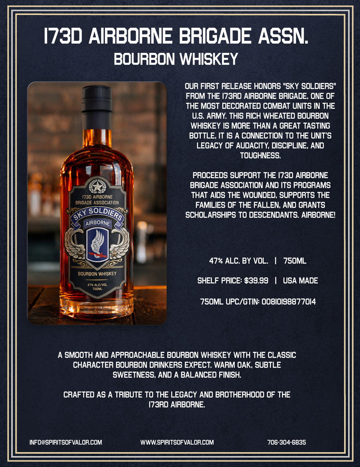 173d Airborne Brigade Association Bourbon Whiskey